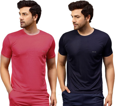 UDI n ADI Solid Men Round Neck Maroon, Dark Blue T-Shirt