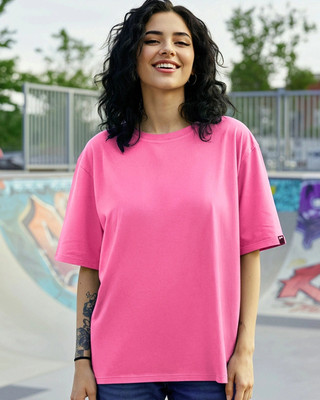 Dolsia Solid Women Round Neck Pink T-Shirt