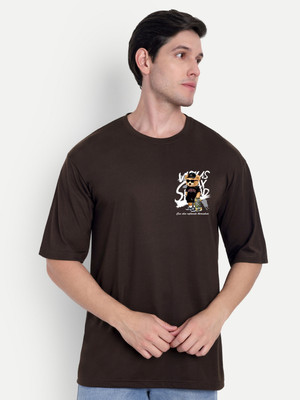 HouseOfCommon Graphic Print Men Round Neck Brown T-Shirt