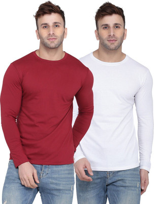 New Trends Collection Solid Men Round Neck White, Maroon T-Shirt