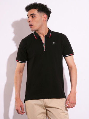 BEING HUMAN Solid Men Polo Neck Black T-Shirt
