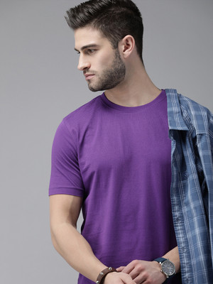 Roadster Solid Men Round Neck Purple T-Shirt