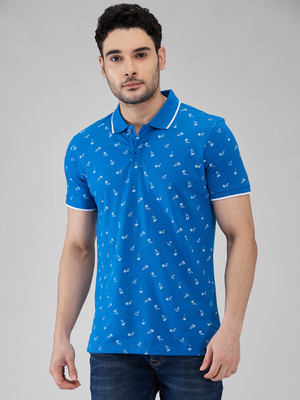KILLER Printed Men Polo Neck Blue T-Shirt