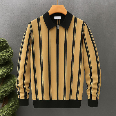 NB NICKY BOY Striped Men Zip Neck Yellow, Black T-Shirt