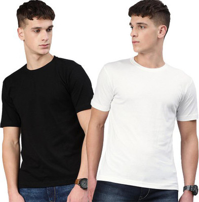 Aman Textile Solid Men Round Neck White, Black T-Shirt