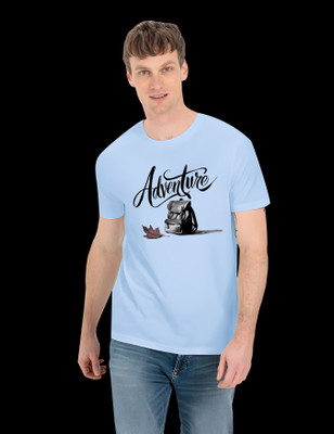 RAN ELEVEN COMPANY Printed Men Round Neck Light Blue T-Shirt