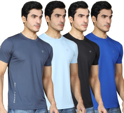 SUPERSQUAD Solid Men Round Neck Black, Grey, Blue, Light Blue T-Shirt