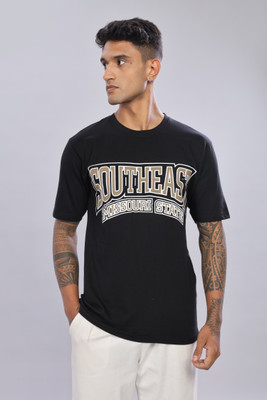 LEWEL Printed Men Round Neck Black T-Shirt