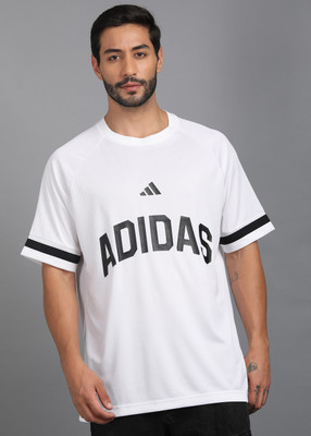 ADIDAS Printed Men Round Neck White T-Shirt