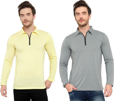 JB Jangoboy Solid Men Polo Neck Silver, Yellow T-Shirt