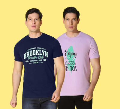 WOOSTRO Printed, Typography Men Round Neck Blue, Purple T-Shirt