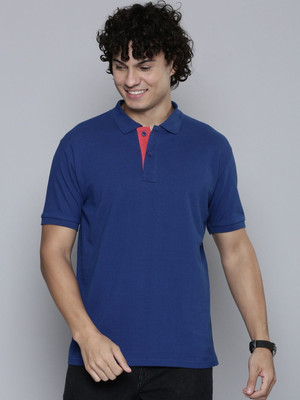 TOIX Solid Men Polo Neck Dark Blue T-Shirt