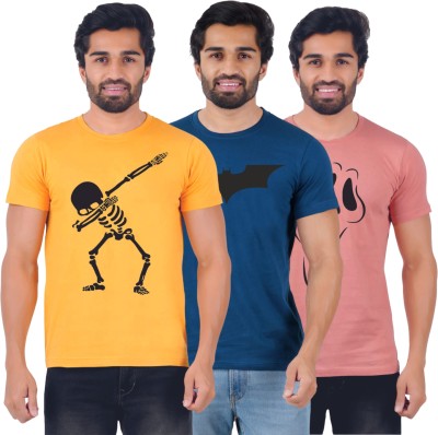 Ferocious Printed Men Round Neck Yellow, Blue, Pink T-Shirt