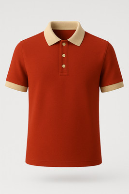 TEREZA Solid Men Polo Neck Orange T-Shirt