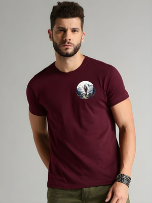 SZN Graphic Print Men Round Neck Maroon T-Shirt