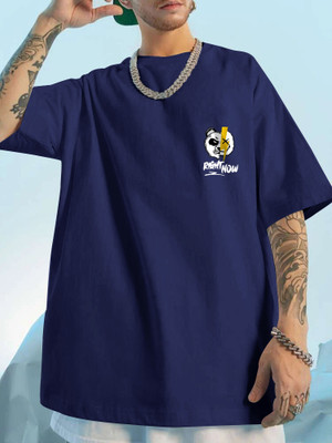 TEEMEX Printed Men Round Neck Navy Blue T-Shirt