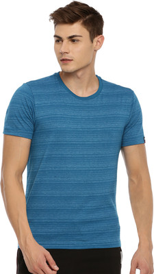 Macroman M-Series Striped Men Round Neck Blue T-Shirt