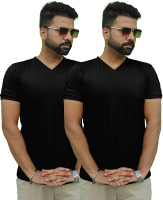 Mr Lierr Solid Men V Neck Black T-Shirt