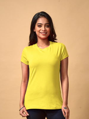Lyra Solid Women Round Neck Yellow T-Shirt