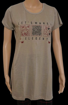 Shree Ratan Printed Women Round Neck Beige T-Shirt