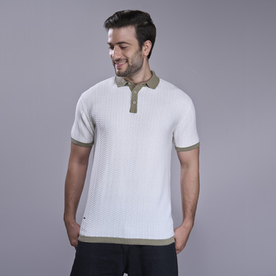 Maxzone Self Design Men Polo Neck White T-Shirt