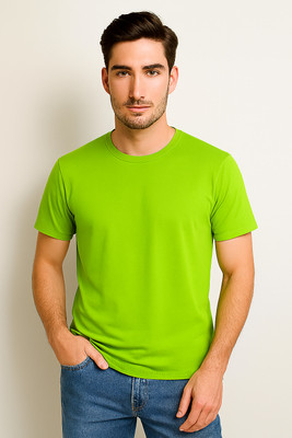 Blueribon Solid Men Round Neck Light Green T-Shirt
