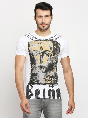 BEING HUMAN Printed Men Round Neck White T-Shirt
