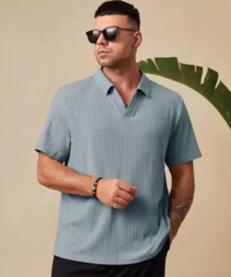 Christy World Solid Men Polo Neck Grey T-Shirt