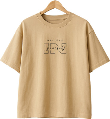 Buddy Collection Typography Men Round Neck Beige T-Shirt