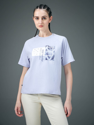 TECHNOSPORT Graphic Print Women Crew Neck Silver T-Shirt