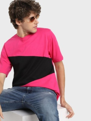 BEWAKOOF Colorblock Men Round Neck Pink T-Shirt