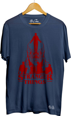 THE PRINT PLATTER Graphic Print Men Round Neck Navy Blue T-Shirt