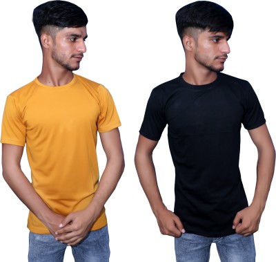 MG Forever with logo Solid Men Round Neck Reversible Yellow, Black T-Shirt