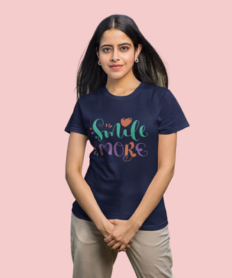 JILZ Printed Women Round Neck Navy Blue T-Shirt