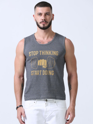 Wafaa Printed, Typography Men Round Neck Grey T-Shirt