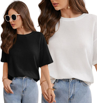 WAY TO TRENDY Solid Women Round Neck White T-Shirt