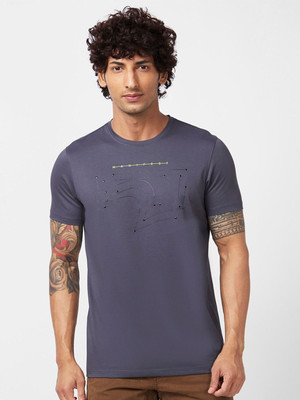 Spykar Printed, Typography Men Round Neck Grey T-Shirt