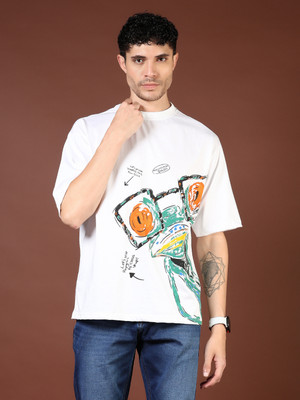 V-MART Printed Men Round Neck White T-Shirt