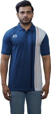E-MAX Striped Men Polo Neck Dark Blue T-Shirt