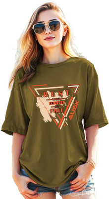 AUSK Printed Women Round Neck Green T-Shirt