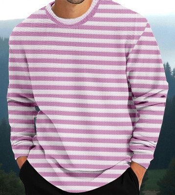 DADAIMPEX Striped Men Round Neck Pink T-Shirt