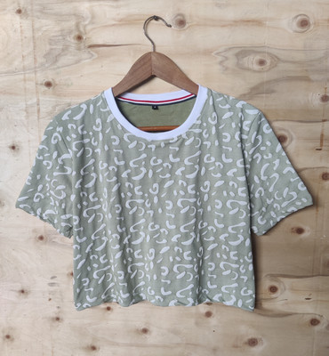 ABSTER Printed Women Round Neck Light Green T-Shirt