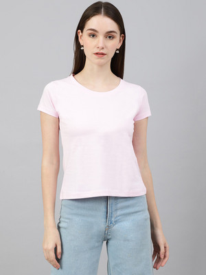 COLOR CAPITAL Solid Women Round Neck Pink T-Shirt
