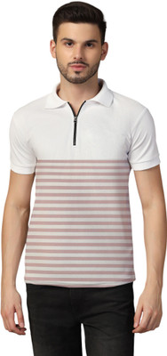 Blisstone Striped Men Polo Neck Pink T-Shirt