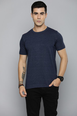 METRONAUT Solid Men Round Neck Navy Blue T-Shirt