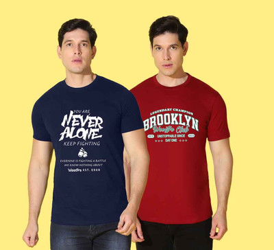 WOOSTRO Printed Men Round Neck Blue, Red T-Shirt