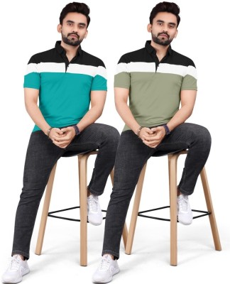 rggarment Colorblock Men Polo Neck Green, Dark Green T-Shirt