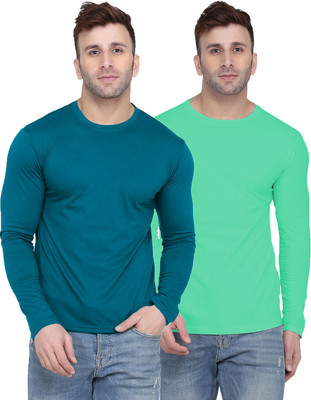 Kroptee Solid Men Round Neck Blue, Light Green T-Shirt