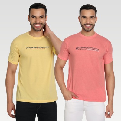 Zeffit Printed Men Round Neck Yellow, Orange T-Shirt