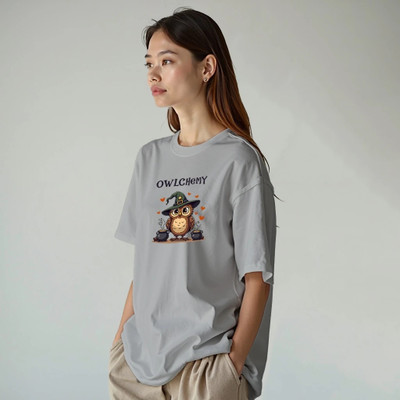 HouseOfCommon Printed Women Round Neck Grey T-Shirt